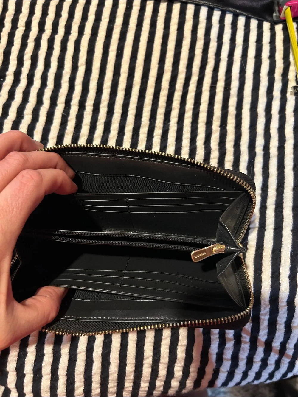 Coach Black Leather Zip Wallet with Gold Logo